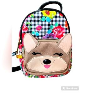 Betsey Johnson Kitsch Mini Backpack Bag Purse Dog Floral Corgi